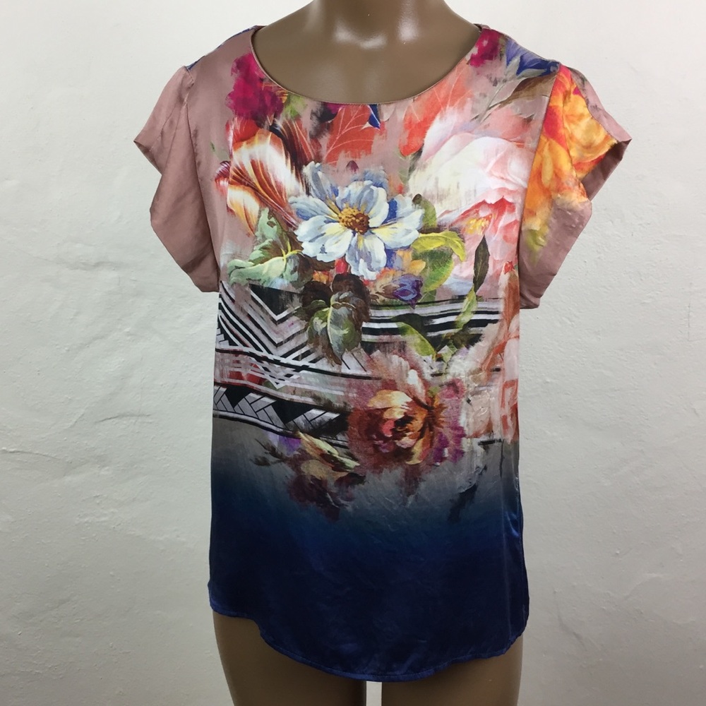 Gorgeous! TWELFTH Street by CYNTHIA VINCENT Floral Print PURE SILK Blouse TOP